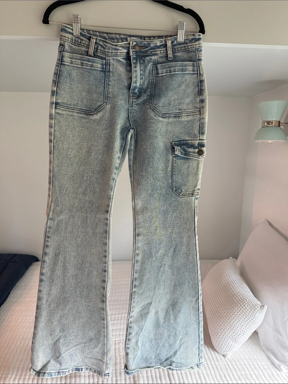 Forever 21 Light Blue Flare Cargo Jeans